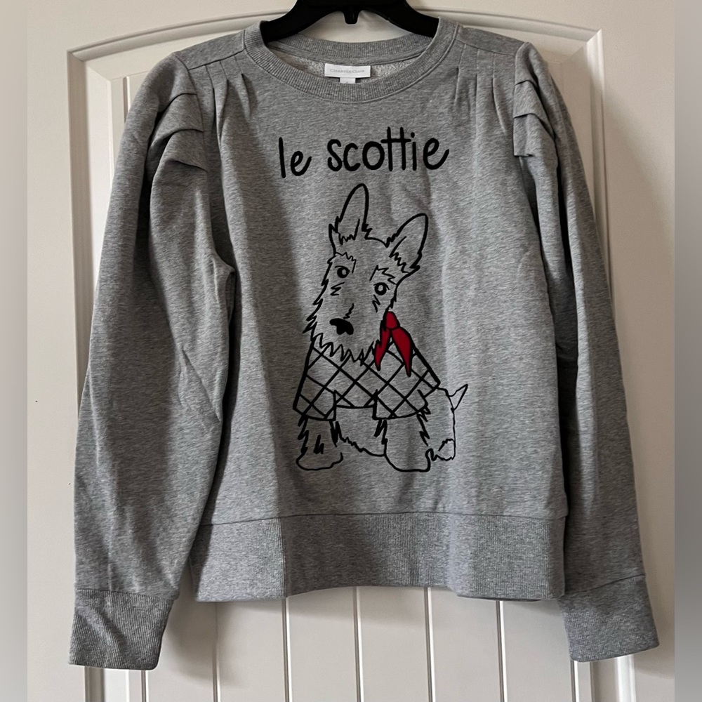 New Charter Club Women's Large Petite Sweatshirt Scottie Dog Gray Cute Animal - Picture 4 of 8